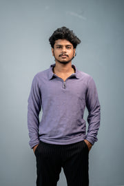 Premium Style Korean Zipper Circle Print Full Sleeve Tshirt for Men-Violet